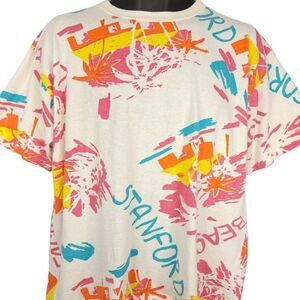 Stanford University Cardinal T Shirt Vintage 80s All Over Print Pastels Mens XL